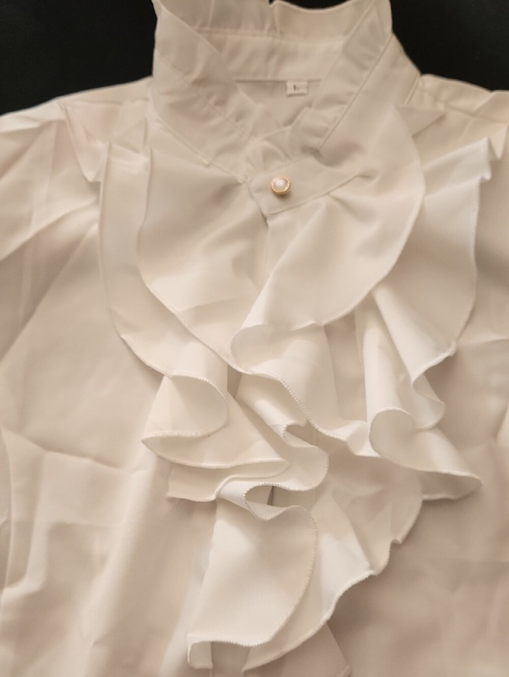 White Ruffled Front Button Blouse - Picture 3 of 7
